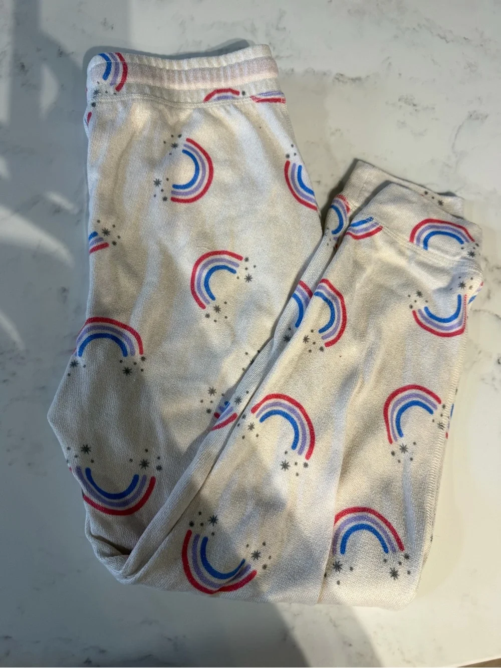 32 Degrees Cream Jogger Pajama set with Pink & Blue Rainbow Print
